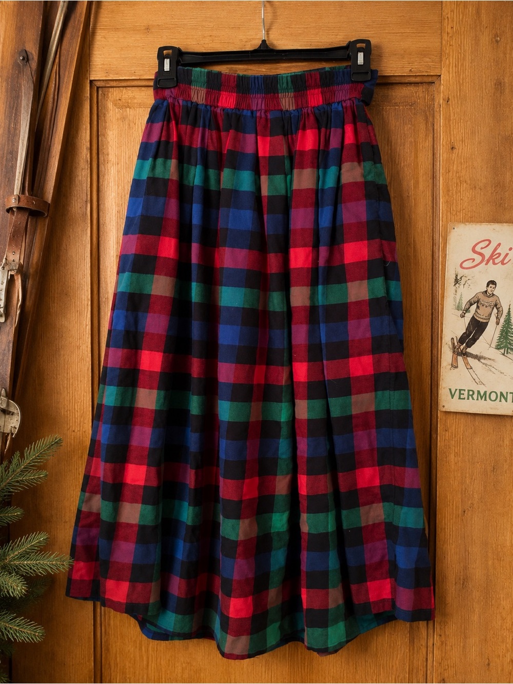 Vintage Talbots Small Plaid Maxi Skirt Red Green Blue Cottagecore Holiday